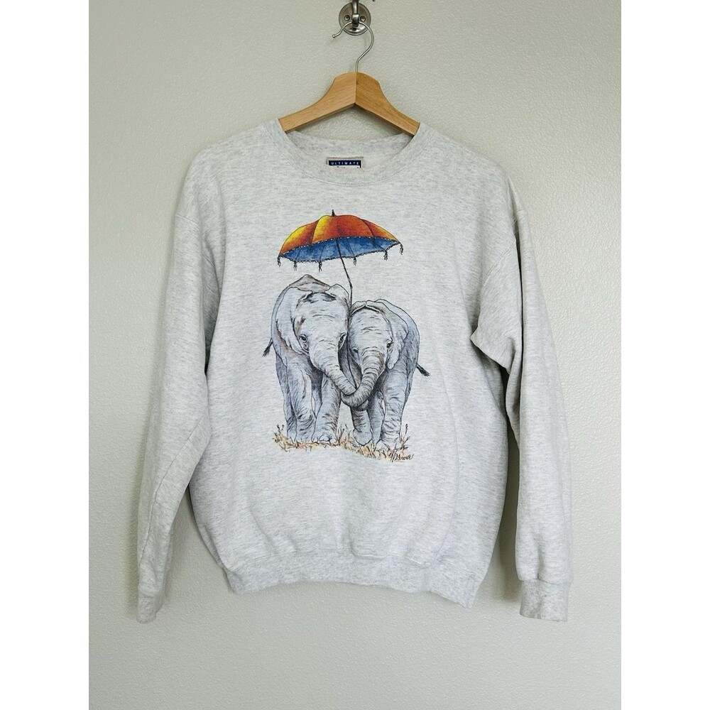 Vintage Hanes Printpro Crewneck Small Sweatshirt Elephants Umbrella Grove Small - Picture 4 of 4